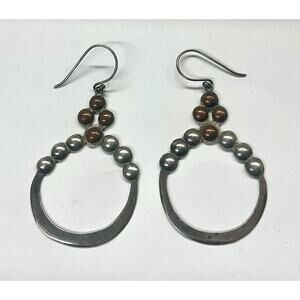 Vintage Southwestern 925 Sterling Silver Copper Hoop, Dangle Earrings